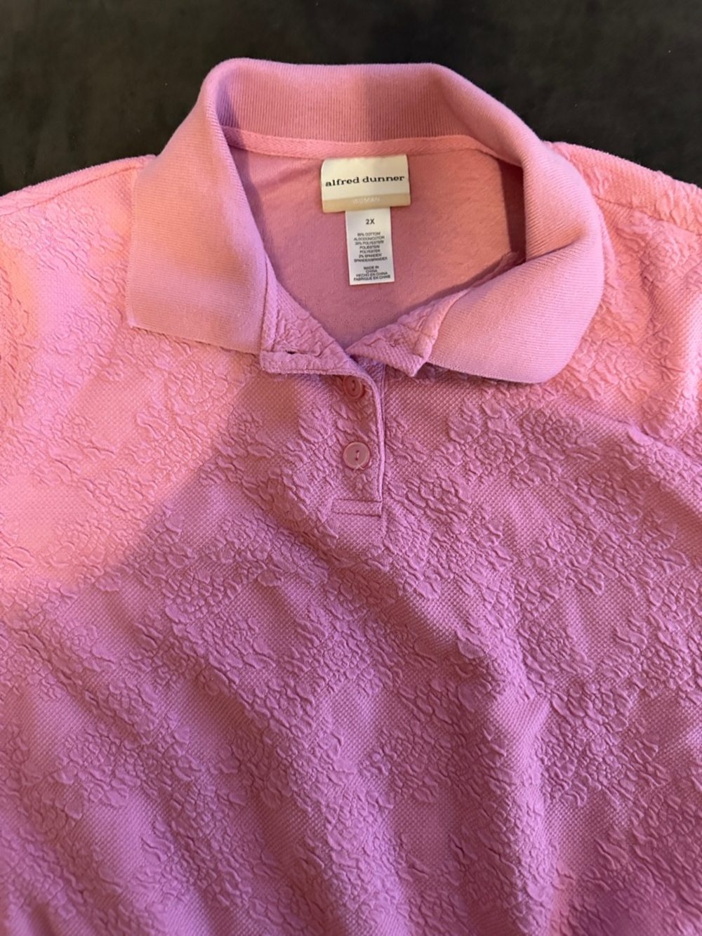 Alfred Dunner Pink Floral-Texture Polo